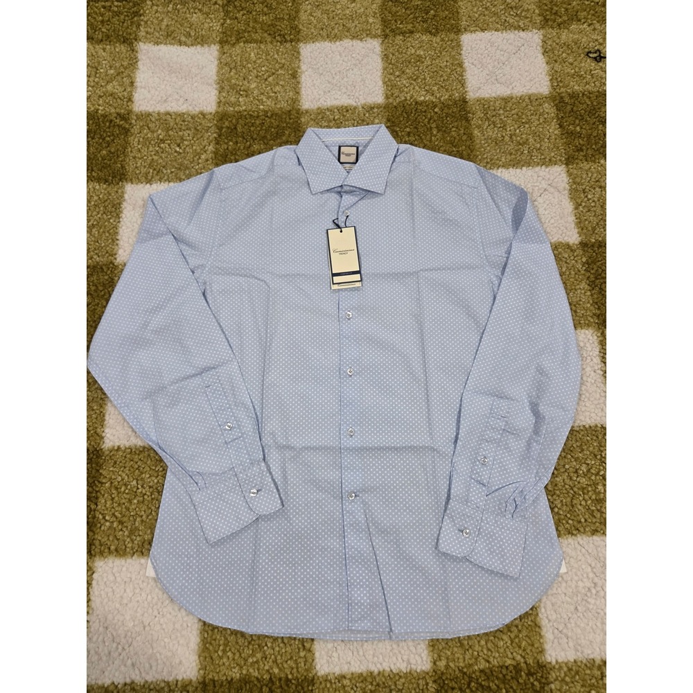 Camicissima Trendy Mens Light Blue Printed Poplin Shirt Comfort Fit Size 40 NEW